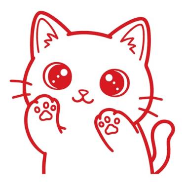 Imagem de Adesivo de Gato Kawaii Ideal para notebook capacete moto carro portas vidros paredes ambientes vários tamanhos (VERMELHO, 51,5x51cm)