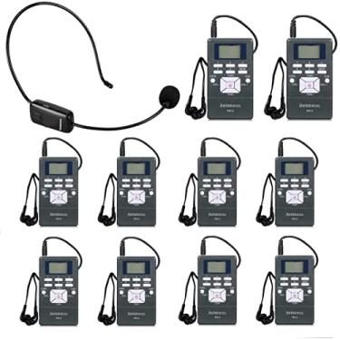 Imagem de Retekess Sistema de tradução de igreja com 1 fone de ouvido transmissor FM TR503 e 10 receptores de rádio FM PR13, sistema de audição para igreja escolar e museu da fábrica (1 transmissor e 10