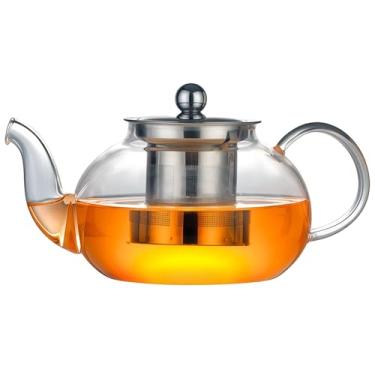 Imagem de Bule de chá de vidro com infusor de aço inoxidável, máquina de chá resistente ao calor de 1000 ml, ideal para chás soltos e flores, lavável na lava-louças, alça fácil de usar