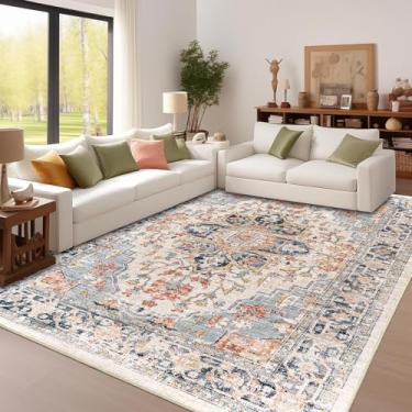 Imagem de Enkor Tapetes macios de área, 22 x 30,5 cm, lavável, antiderrapante, para sala de estar, quarto, estilo vintage, tapete de casa de fazenda para entrada de cozinha, laranja e preto