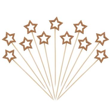 Imagem de hoyuwak Palitos de coquetel Big Gold Star - palitos de bambu decorativos de 14 cm de comprimento para aperitivos, charcutaria, espetos de frutas - Natal, Ano Novo, festas de fim de ano, comida e