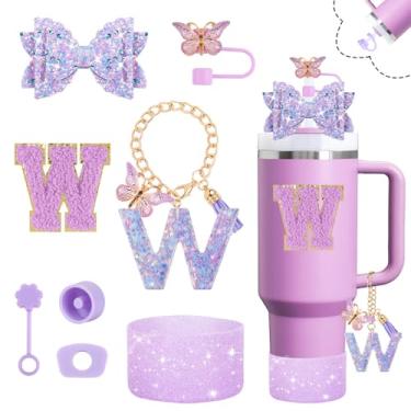 Imagem de Conjunto de acessórios de copo brilhante para copo Stanley Cup 850 g 1,134 g com alça, incluindo decoração de arco de palha, capa de cobertura de palha, bota, rolhas à prova de derramamento, pingentes