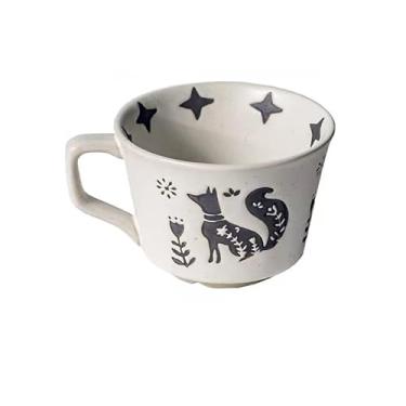Imagem de Tvvtuww Caneca de café de cerâmica, caneca de 350 ml, raposa preta, conjunto de 1, copo novidade com alça, copo divertido de grés para café, leite, chá, mocha latte, cappuccino, expresso, adorável