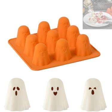 Imagem de Moldes de silicone fantasma 3D, 2026 novos moldes antiaderentes de cozimento de Halloween, material de resina, fácil de desmoldar, adequado para chocolate, geleia, cubos de gelo, bolos (laranja)
