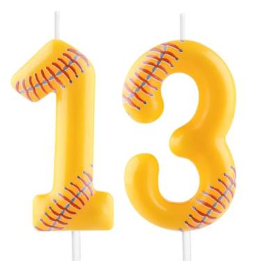 Imagem de Vela de beisebol – Número 13 velas para topo de bolo, vela de softball, 6 cm, velas de aniversário esportivas, perfeitas como decorações de bolo com tema de beisebol para meninos, meninas