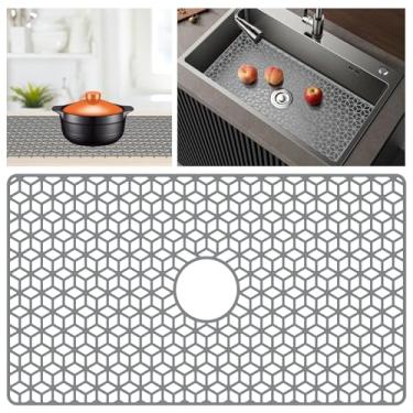 Imagem de Protetor de pia de silicone, almofada de pia de cozinha de 78,7 cm x 45,7 cm com orifício de drenagem traseiro, protetor de pia grande antiderrapante resistente ao calor para parte inferior da pia de