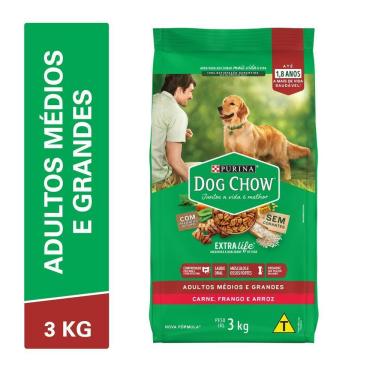 Imagem de Ração DOG CHOW Cães Adultos Médios e Grandes Sabor Frango e Arroz 3kg