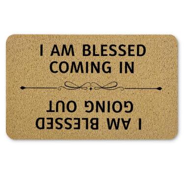 Imagem de Qnhij Tapetes engraçados de boas-vindas para porta da frente, tapete de porta engraçado, capacho de entrada e saída I Am Blessed para varanda externa, entrada interna, tapete de banho humorístico, 43