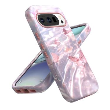 Imagem de ACKETBOX Capa para celular Google Pixel 10 Pro XL, capa protetora de 3 camadas à prova de choque, híbrida resistente projetada para antiqueda, borboleta rosa antiarranhões