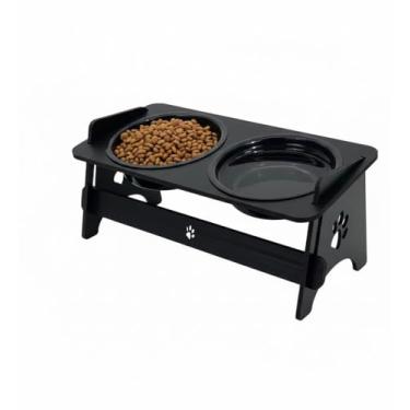 Imagem de Duplo Comedouro e Bebedouro Pet Suspenso em MDF 6mm – Elevado, Duplo, Antiderrapante, Para Cães e Gatos com Tampas