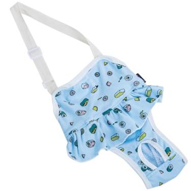 Imagem de Fralda de algodão para cães com alças ajustáveis, design de desenho animado azul, abertura traseira para facilitar o movimento