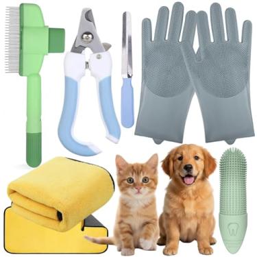 Imagem de FleExplore Kit de cuidados para gatos e cães - 6 peças para pente de pulgas de gato, escova de cachorro para derramamento, cortadores de unhas de animais de estimação para cães, luvas de cuidados para