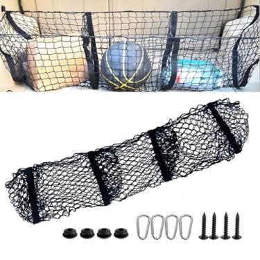 Imagem de CyperFair Rede de carga para carro, rede expansível de três compartimentos para porta-malas com superfície de malha de alta elasticidade, organizador de carga resistente com 4 mosquetões, acessório