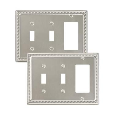 Imagem de TREEWELL Pacote com 2 placas decoradoras/interruptores de luz duplos, placas decorativas de níquel escovado e tampas de tomada, placas de parede de metal para tomadas elétricas