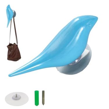 Imagem de Milnnie Ganchos decorativos criativos para pássaros - Ganchos pendurados na parede para entrada, casaco, chapéu, chave, coleira e mais - decoração de casa colorida e elegante (azul)