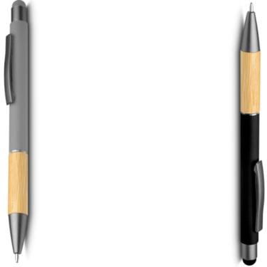 Imagem de Caneta Esferográfica em Alumínio Reciclável, Azul, com Ponta Touch, Corpo em Papel Reciclado, Refil Parker, Kit com 2 Unidades (Cinza e Preto)