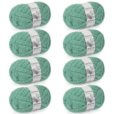 Imagem de Fio grosso para tricô à mão - fio de chenille grosso nº 10, fios grandes e grossos para crochê, fios de cobertor de malha super volumosos, 8 novelos (25 jardas 227 g cada novelo), verde selva enevoada
