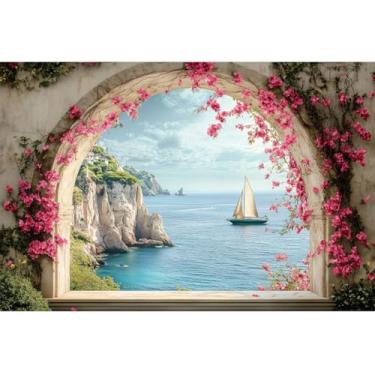 Imagem de YongFoto Arcos de flores, terraço, pano de fundo, 3 x 2,4 m, retrô, jardim, lago, litoral, montanha, mar, veleiro, fotografia, banner, festa de casamento, decoração de quarto, retratos, sessão de