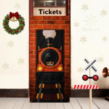 Imagem de Pano de fundo de trem expresso de Halloween faixa para pendurar trilhos de ferrovia parede azulejos capa de porta festa de Natal escola sala de aula ao ar livre parede de casa decoração de pano de