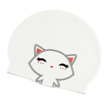 Imagem de Toucas de natação para cabelos longos, toucas de natação de silicone,Toucas de natação à prova d'água Chapéu de natação com padrão de gato - Toucas de natação antiderrapantes com proteção para os ouvi