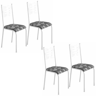 Imagem de Kit 4 Cadeiras 542 Sala Jantar Cozinha Pés Aço Tubular Floral Branco