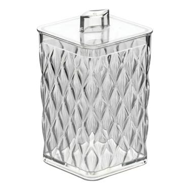 Imagem de Porta Cotonete e Algodão Luxo Acrílico Transparente Modelo Diamante – Organizador de Pia para Banheiro Elegante