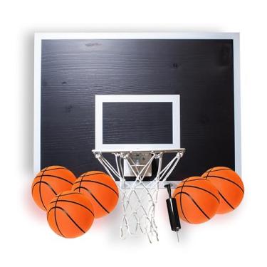 Imagem de Cali Kiwi Pros MVP Conjunto de mini cesta de basquete e bola de basquete em cedro vermelho sólido feito nos EUA. Opção exclusiva sobre a porta ou parede 5 mini bolas de basquete para diversão interna