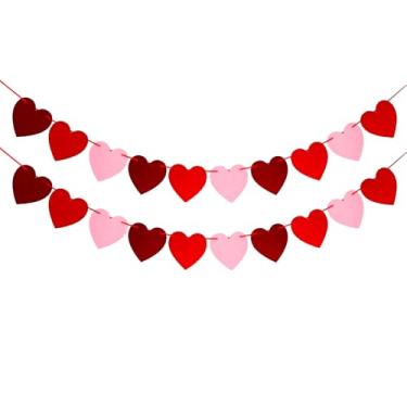 Imagem de Guirlanda de coração de feltro vermelho escuro e rosa pré-amarrada, pacote com 20 - sem faixa de dia dos namorados DIY para decorações de festa romântica, decorações românticas de casamento I Love You