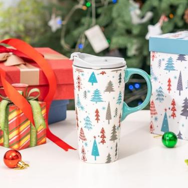 Imagem de TZSSP Caneca de Natal caneca de cerâmica caneca de porcelana latte xícara de chá com tampa em caixa 500 ml, árvore de Natal