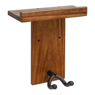 Imagem de Fenteer Suporte de parede para guitarra com prateleira, expositor de parede com gancho de madeira para homens e meninos.