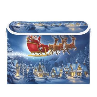 Imagem de SEHANY Cestas de armazenamento de Papai Noel de Natal com tampas, organizador de caixas de armazenamento de tecido para armário de roupas, cobertor de escritório, berçário, 42 x 32 x 30 cm