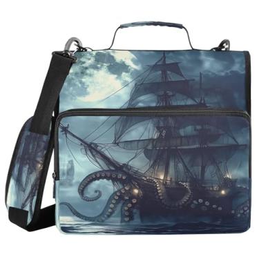 Imagem de Blueangle Pasta de 3 anéis com zíper para navio pirata, capacidade para 500 folhas, com alça de ombro e alça (373)