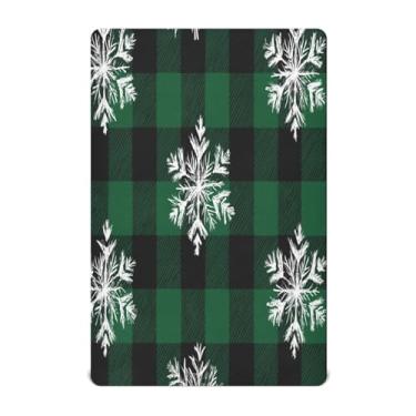 Imagem de Blueangle Jogo de lençol de berço macio respirável verde e preto com flocos de neve guingão, adequado para colchão de berço padrão (793)