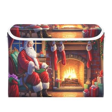 Imagem de SEHANY Cestas de armazenamento de Papai Noel de Natal com tampas, organizador de caixas de armazenamento de tecido para armário de roupas, cobertor de escritório, berçário, 42 x 32 x 30 cm