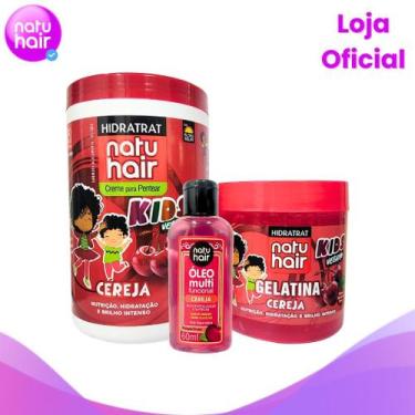 Imagem de Kit Creme Para Pentear + Gelatina + Óleo Multifuncional Natuhair Cerej