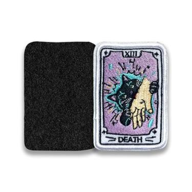 Imagem de Death Cat Tarot Card Hook and Loop Patch Funny Tarot Death, Cat Lover, Cat Cute Bordado Tecido Applique 7,6 cm Remendo Moral para Boné de Caminhoneiro, Mochila, Jaquetas Acessórios DIY Presentes de