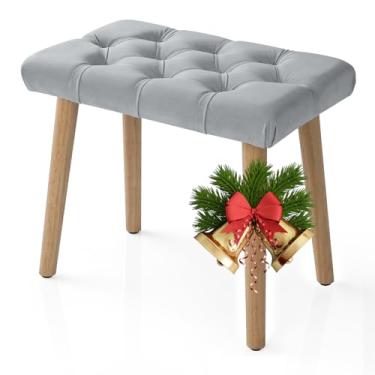 Imagem de AKLOT Banco de piano estofado de veludo: pernas de seringueira com capacidade de carga de 136 kg, altura do assento ergonomicamente ajustada, montagem fácil, banco de teclado para penteadeira, quarto