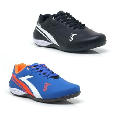 Imagem de 2 Pares Chuteira Futsal Masculina Leve Confortável Resistente Linha Premium (Azul E Preto/Branco, BR, Adulto, Numérico, 38)