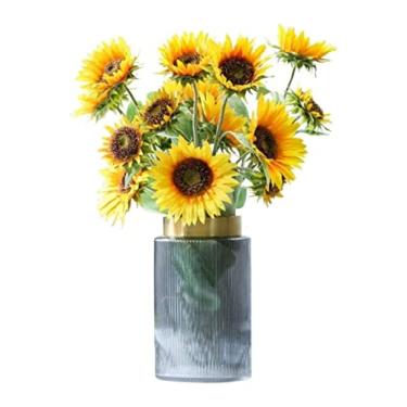 Imagem de LMJYU Flores Artificiais Lindas Flores Artificiais Girassol Pano de Seda Flores Falsas Buquê de Flores Conjunto de Vasos Flores Falsas Flores Falsas