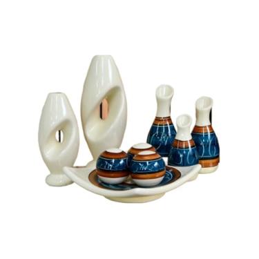 Imagem de Vaso Decorativo De CerâMica – Vaso Artesanal, Adequado Para Colocar No Centro Da Mesa De Jantar, Aparador, Alcova Ou Prateleira.(AZUL ESCURO DS 9PÇS)