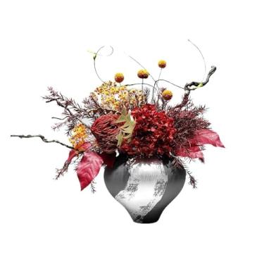 Imagem de Mesa de flores artificiais centro de mesa buquê decorativo simulação de arranjo floral luz luxo buquê de flores falsas vaso de cerâmica