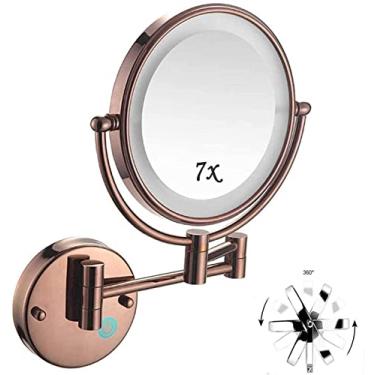 Imagem de Espelho de maquiagem com luzes e ampliação de 7x, espelho de ampliação dupla face de 20 cm para banheiro