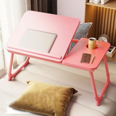 Imagem de uhyOHF Mesa de laptop portátil dobrável, mesa de laptop ajustável para cama, suporte de braço de laptop móvel para monitores de computador, nogueira, 64 x 32 cm (rosa - 64 x 32 cm