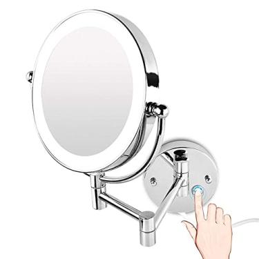 Imagem de Espelho de maquiagem de parede iluminado por LED de dois lados, espelho de montagem na parede de extensão de 8,5 polegadas, espelho giratório de banheiro de 360 graus, espelho de parede com ampliação