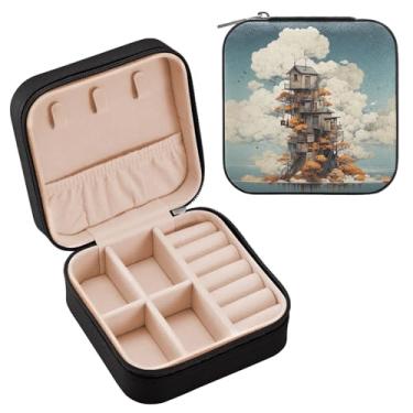 Imagem de YETTASBIN Dream House Caixa de joias para adolescentes, meninas, mulheres, presente de aniversário, Natal, caixa de armazenamento portátil de couro PU, mini estojo de joias de viagem para colar