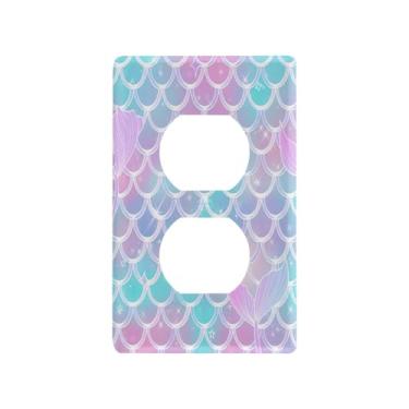 Imagem de Wassud Placa de cobertura para interruptor de luz, escalas coloridas, sereia, decorativa, para tomadas elétricas, duplex, 11 x 7 cm
