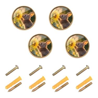 Imagem de CEBUGI Conjunto de 4 puxadores de armário de girassol de coelho com parafusos puxadores de armário de cozinha para gaveta porta guarda-roupa cômoda