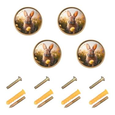 Imagem de CEBUGI Conjunto de 4 puxadores de armário redondos de coelho fofo com parafusos puxadores de armário de cozinha para gaveta porta guarda-roupa cômoda