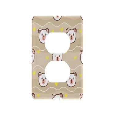 Imagem de Wassud Placa de cobertura para interruptor de luz, urso com corações, capas de tomada decorativas, placa de parede para tomadas elétricas duplex 12 x 7 cm