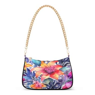 Imagem de CEBUGI Bolsas transversais femininas bolsa de ombro aquarela floral bolsa clutch elegante com alça de corrente